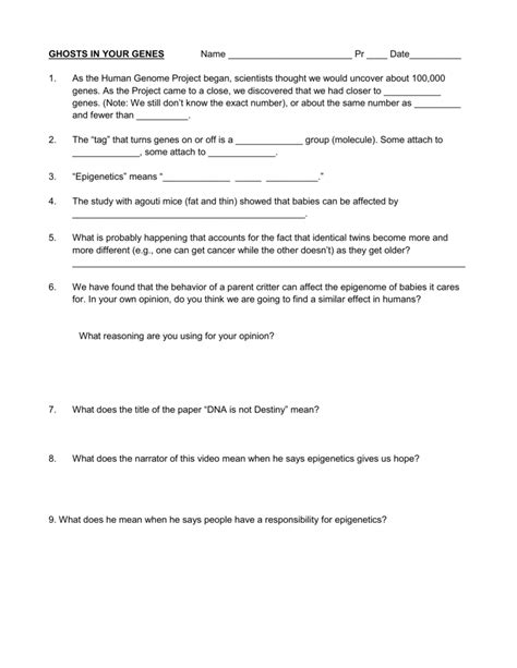 Ghost In Your Genes Worksheet Answers