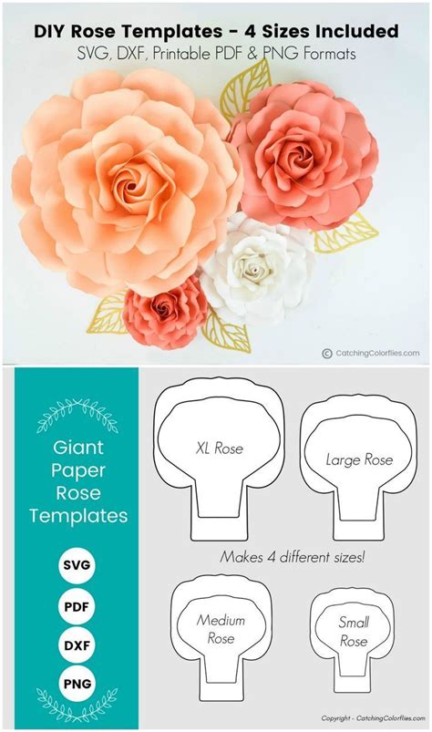 Download Giant Rose Paper Flower Template Commercial Use DXF Files