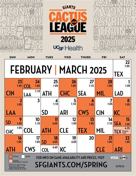 San Francisco Giants Spring Training Tentative Schedule Spring