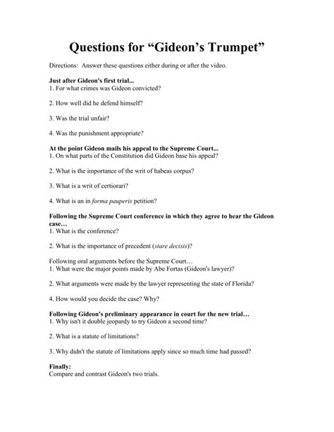 Gideons Trumpet Worksheet Answers
