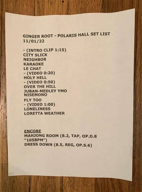 Ginger Root Setlist