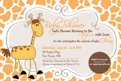 Giraffe Baby Shower Invitations Template