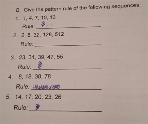 Give The Pattern Rule Of The Following Sequences