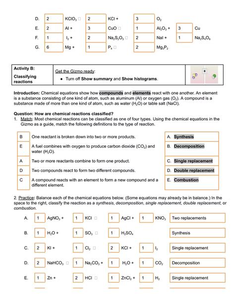 Review Of Gizmo Balancing Chemical Equations Lab With Answer Key References