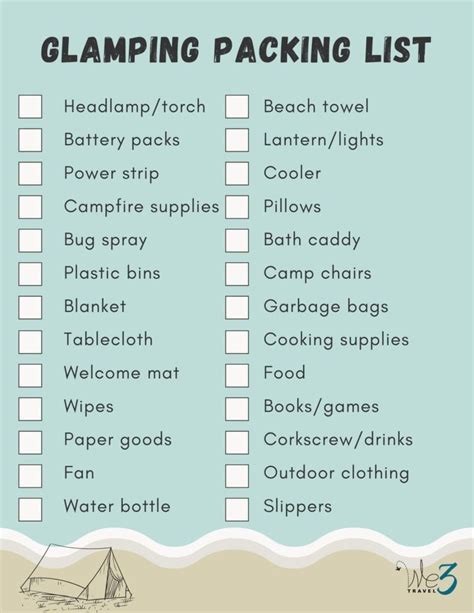 Glamping Packing list