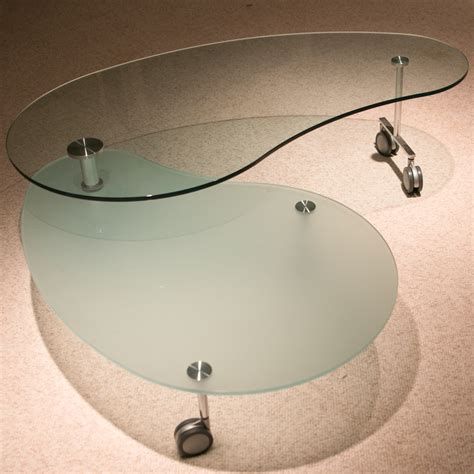 Mid Century Modern Walnut Organic Kidney Shape Coffee Table Round Glass Top Soho Treasures