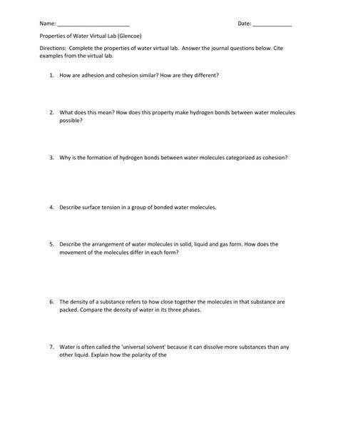 Dive into the Magic of Water with Glencoe's Properties of Water Virtual Lab