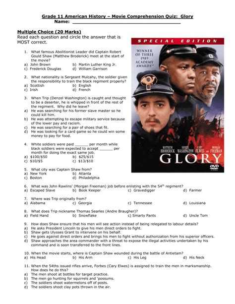 Glory Movie Worksheet Answers
