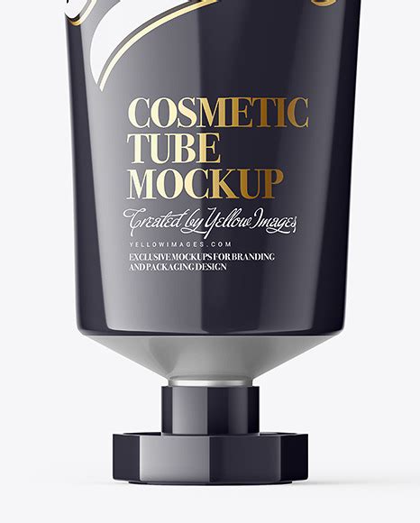Glossy Cosmetic Tube With Octagonal Cap Mockup Front View