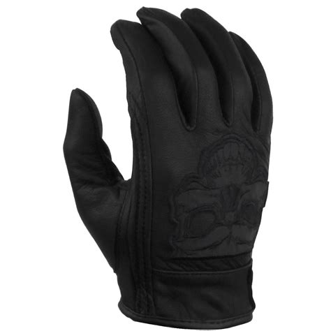 Glove Materials Mens GL703 Black Premium Gel Palm Reflective Skull Motorcycle Leather Gloves