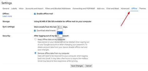 Gmail Offline Settings