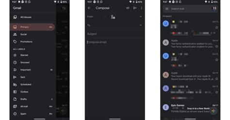 Gmail dark mode for Android