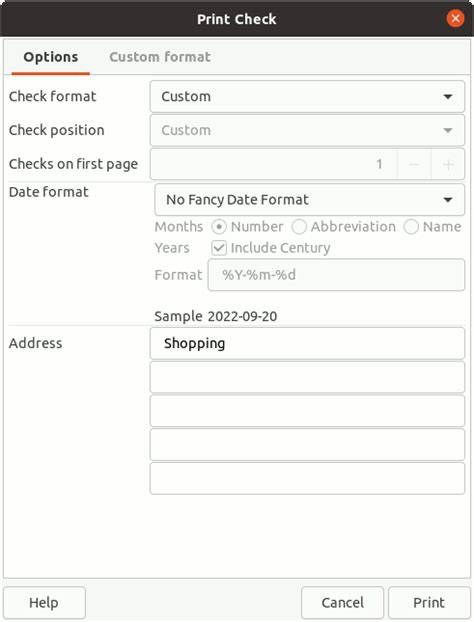 GnuCash check printing software