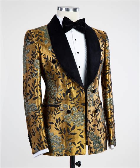 Buy Gold Slim Fit Velvet Peak Lapel Tuxedo by GentWith