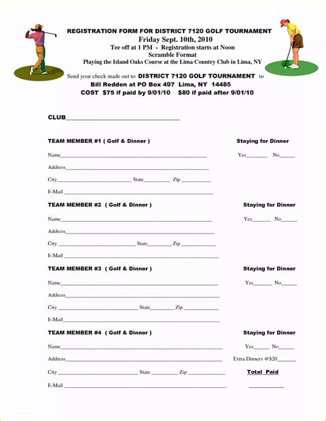 Golf Outing Registration Form Template