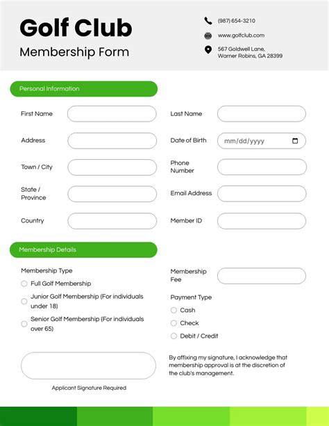 Golf Club Membership Application Form