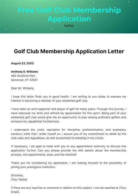 Golf Club Membership Application Letter Example
