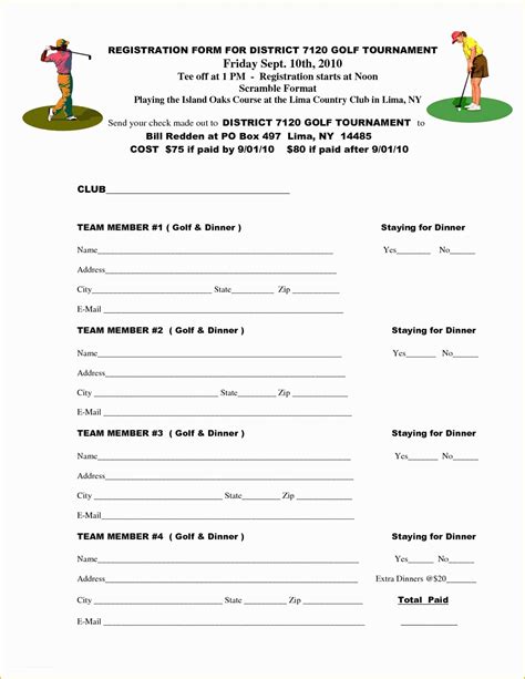 Golf Tournament Registration Form Template