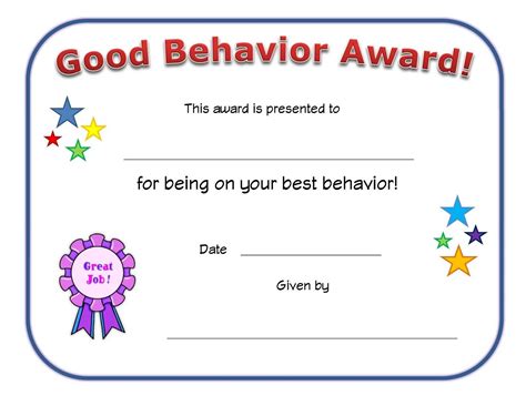Good Behavior Award Certificate Classroom Preschool Within Hayes