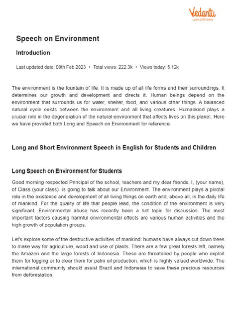 Good Introduction For Speech On Environment