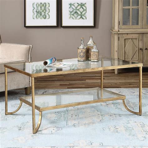 Good Prices Rectangle Glass Gold Coffee Table