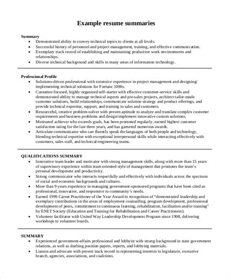 Good Resume Summary Example