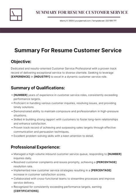 Good Resume Summary For Customer Service