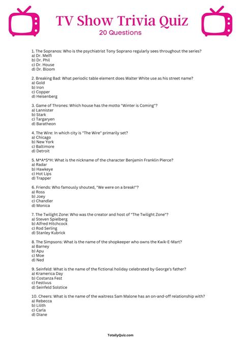 Good Tv Quiz Questions