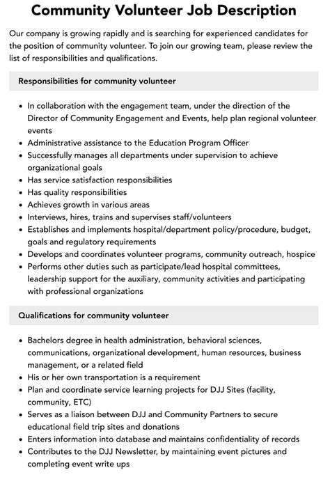 Goodwill Volunteer Job Description