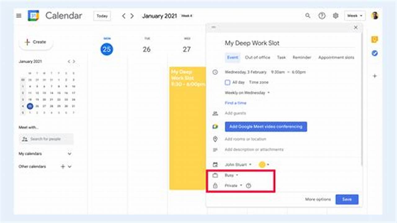 Google Calendar Busy Setting