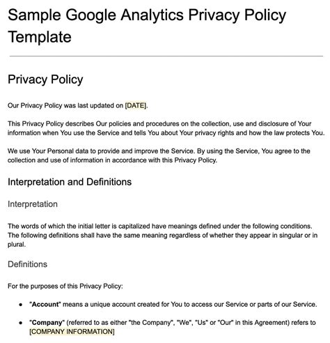 Google Analytics Privacy Policy Template