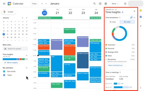 Google Calendar Time Insights categories
