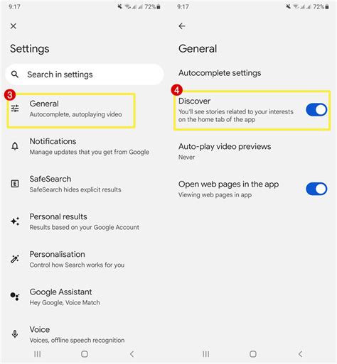 Google Discover settings