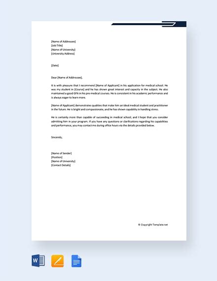Google Doc Letter Of Recommendation Template
