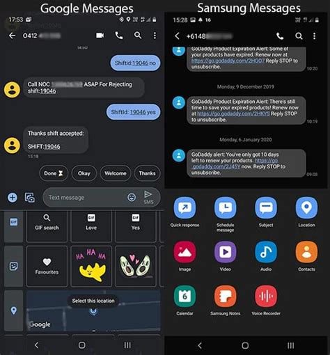 Google Messages vs Samsung Messages: Conversation Screen