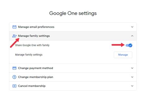 Google One Storage Sharing Settings