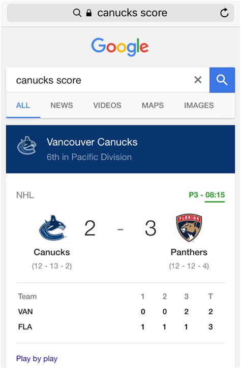 Google Search Live Scores