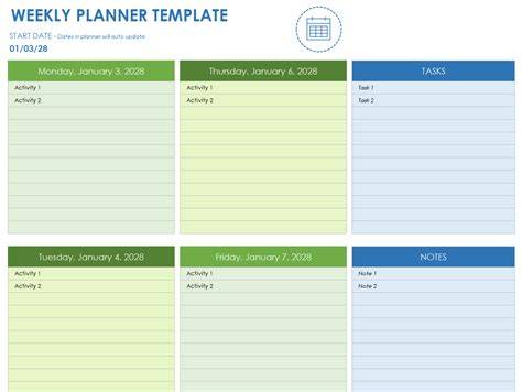 Google Sheet Weekly Planner Template