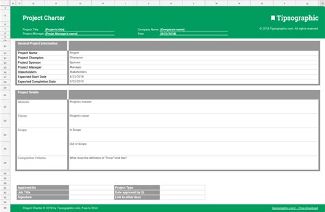 Google Sheets Project Charter Template