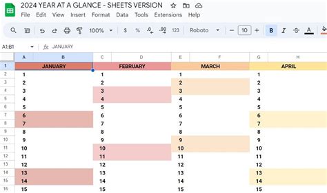 Google Sheets Year Calendar Template