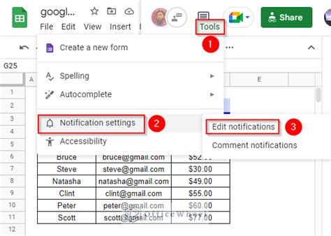 Google Sheets notifications