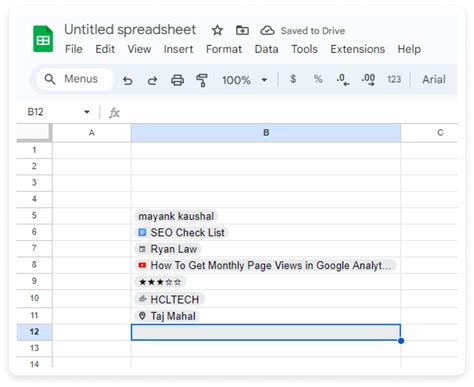 Google Sheets smart chip metadata