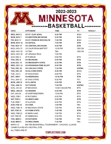 Yes we finally have a Minnesota Golden Gophers Basketball Schedule