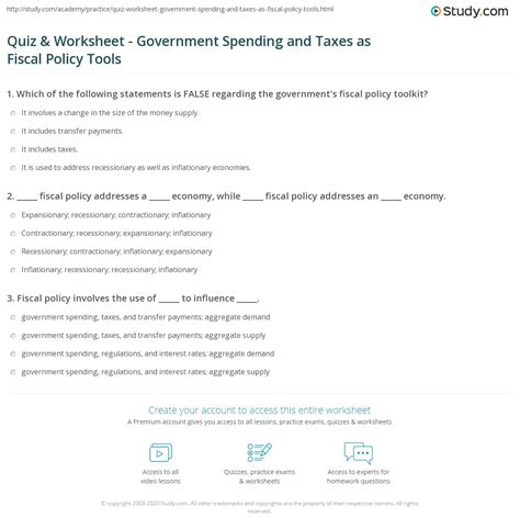 Government Spending Worksheet Answer Key
