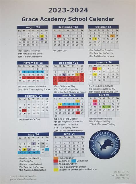 Grace Academy Calendar