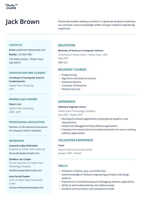 Grad School Cv Template