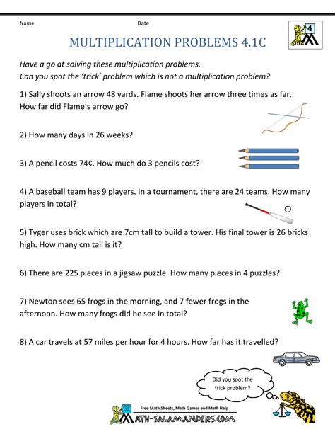 Multiplication Word Problems For Grade 4 With Answers