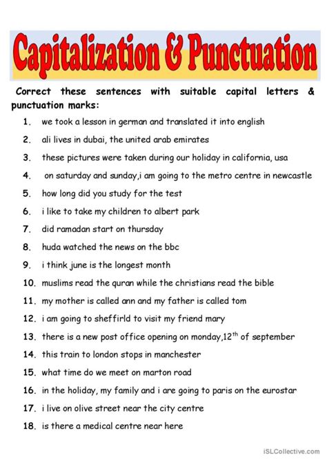 Grade 7 Capitalization And Punctuation Worksheets With Answers Pdf