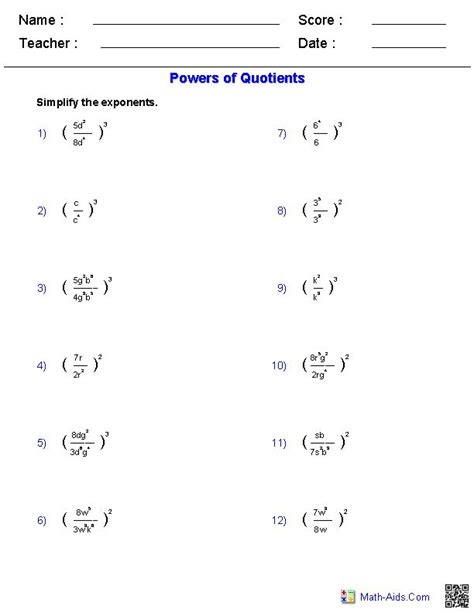 Grade 8 Exponents Worksheets Pdf
