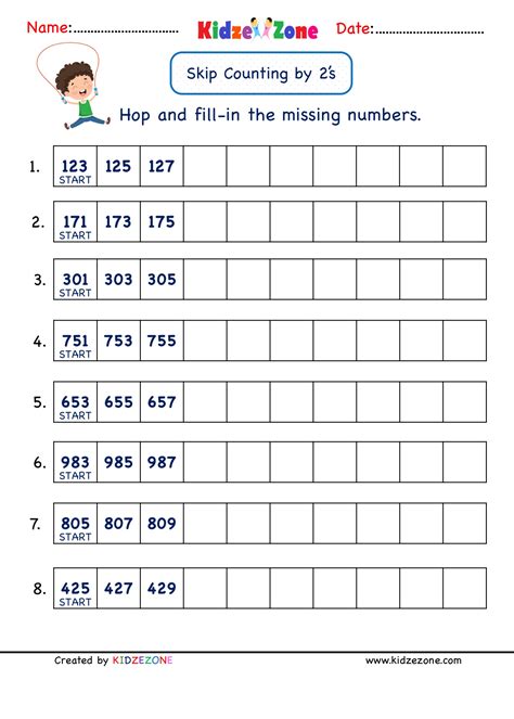 Grade 2 Math Number Practice worksheets - Skip Counting by 2